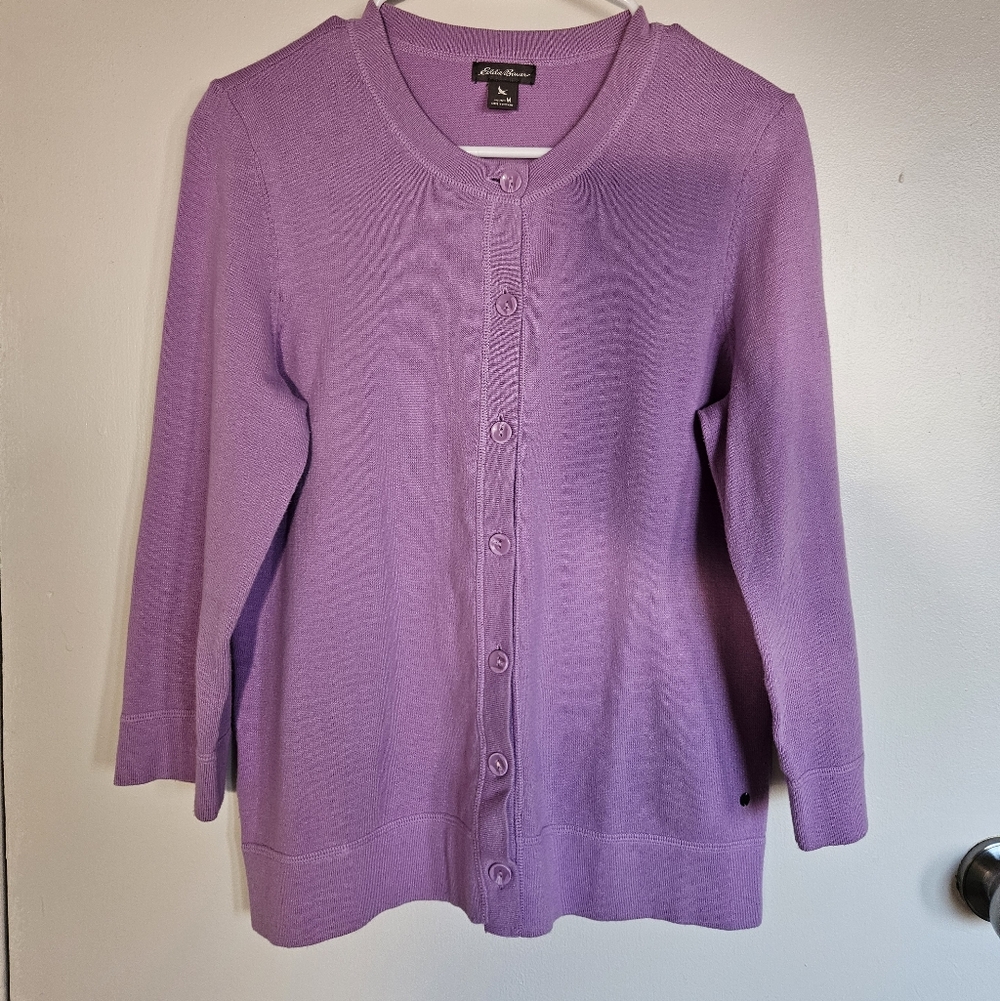 Eddie Bauer Lavender Button-Front Women's Cardigan Sz M